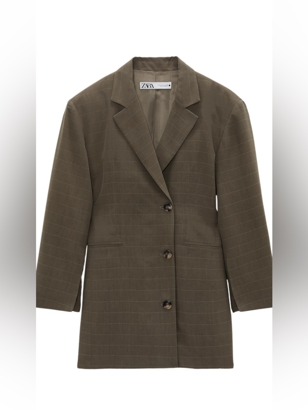 ZARA Olive Green Pinstripe Longline Blazer
